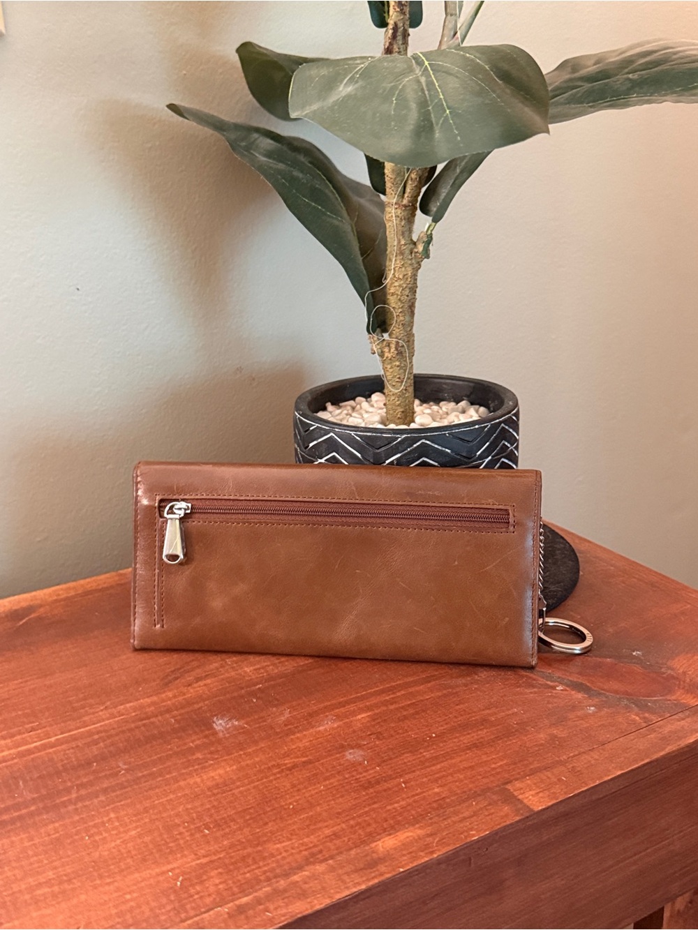 HOBO Brown Leather Checkbook Wallet Long Bifold Organizer Floral Lining - Picture 2 of 7